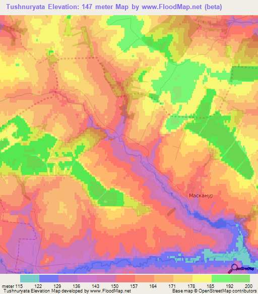 Tushnuryata,Russia Elevation Map