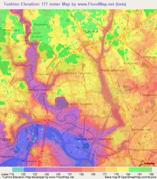 Tushino,Russia Elevation Map