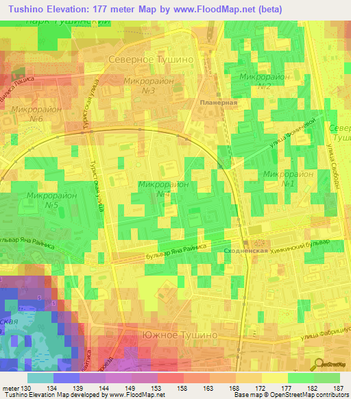 Tushino,Russia Elevation Map