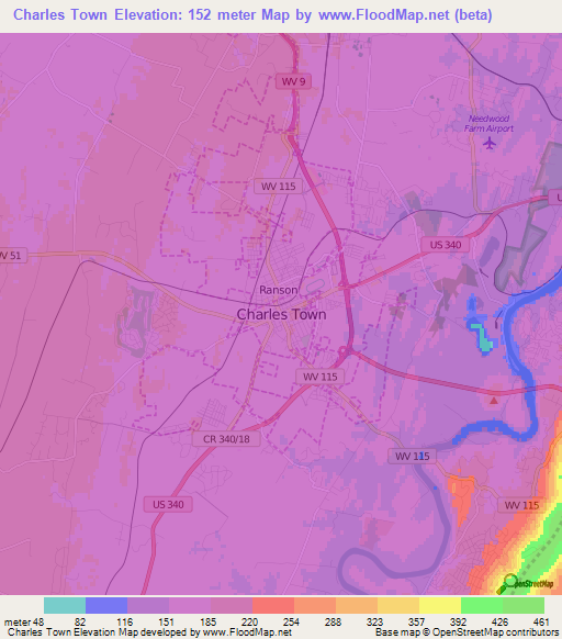 Charles Town,US Elevation Map