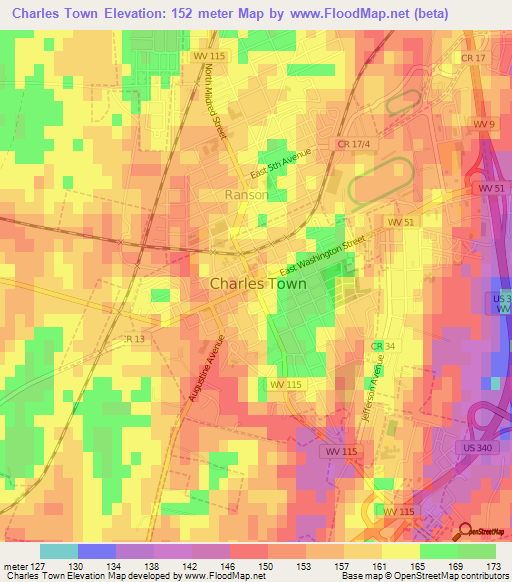 Charles Town,US Elevation Map