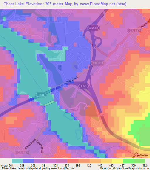 Cheat Lake,US Elevation Map