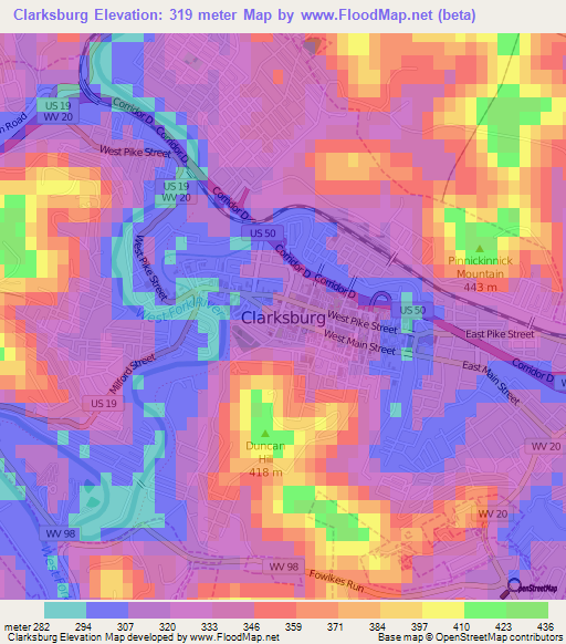 Clarksburg,US Elevation Map