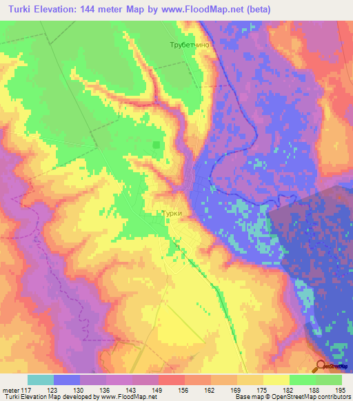 Turki,Russia Elevation Map