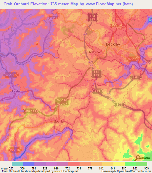 Crab Orchard,US Elevation Map