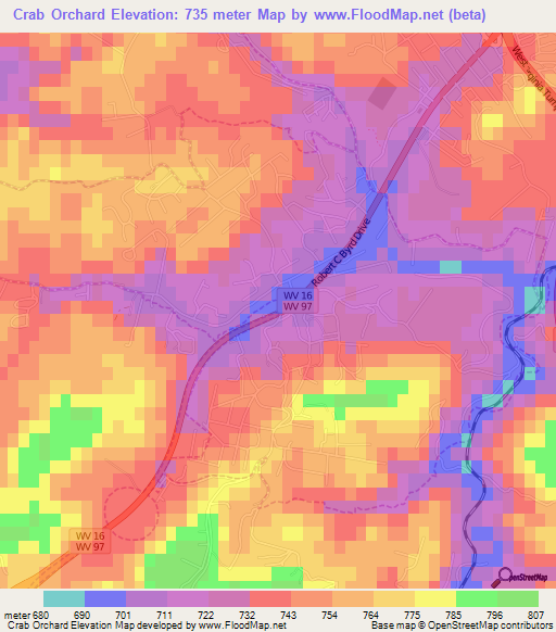 Crab Orchard,US Elevation Map