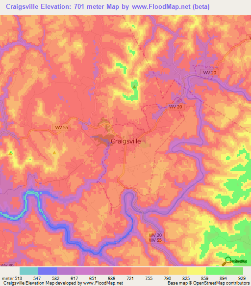 Craigsville,US Elevation Map