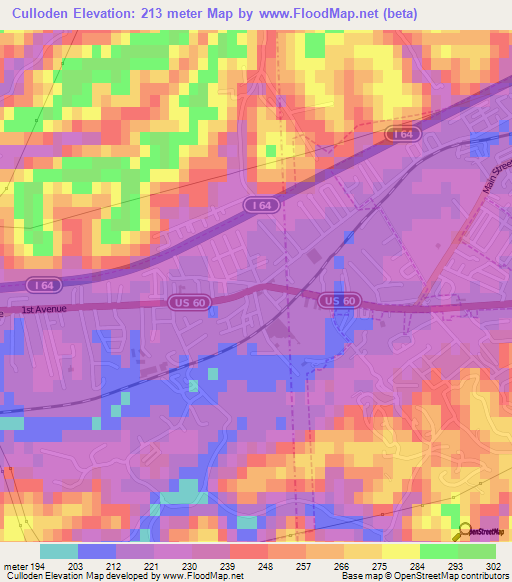 Culloden,US Elevation Map