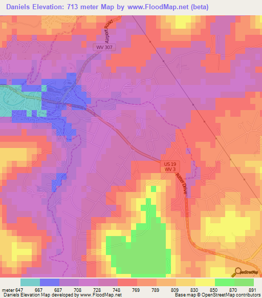 Daniels,US Elevation Map