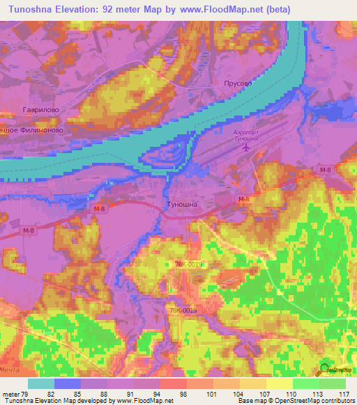 Tunoshna,Russia Elevation Map