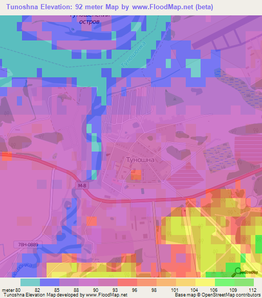 Tunoshna,Russia Elevation Map