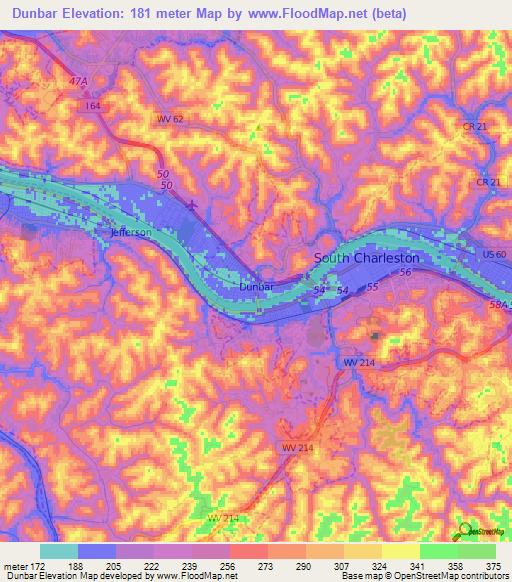 Dunbar,US Elevation Map