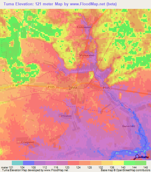 Tuma,Russia Elevation Map