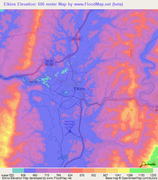 Elkins,US Elevation Map