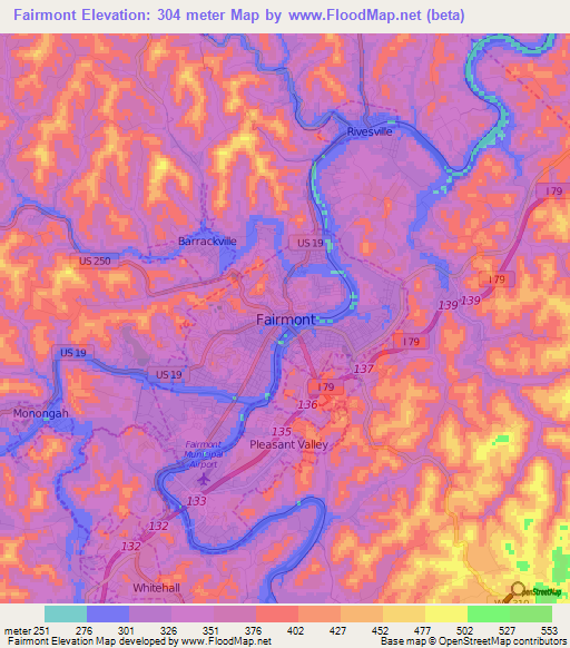 Fairmont,US Elevation Map