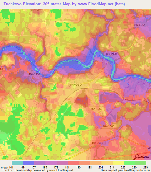 Tuchkovo,Russia Elevation Map