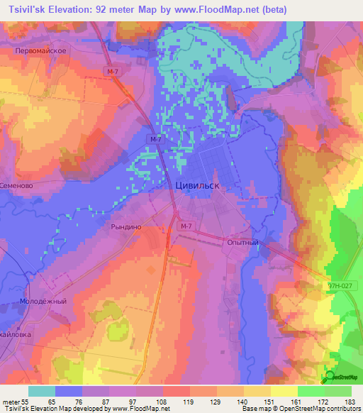 Tsivil'sk,Russia Elevation Map