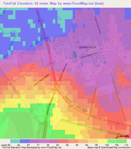 Tsivil'sk,Russia Elevation Map