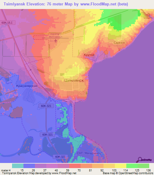 Tsimlyansk,Russia Elevation Map