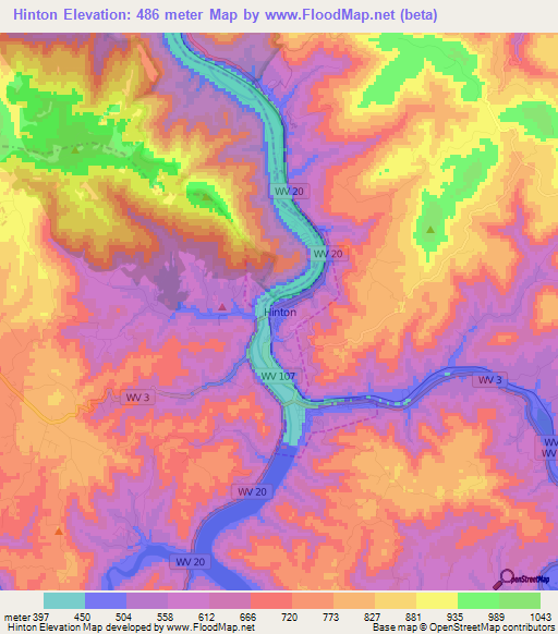 Hinton,US Elevation Map