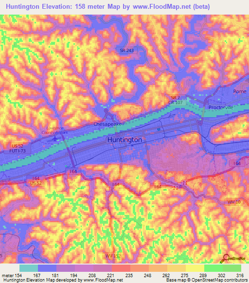 Huntington,US Elevation Map