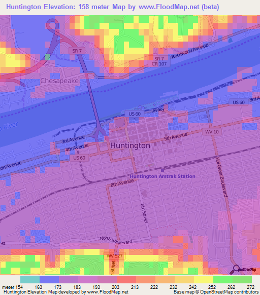 Huntington,US Elevation Map