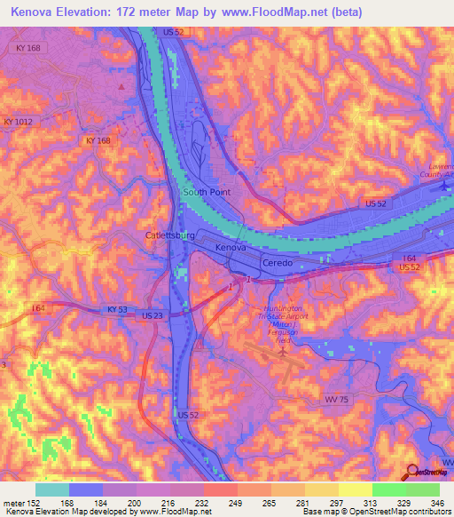 Kenova,US Elevation Map