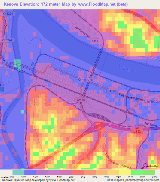 Kenova,US Elevation Map