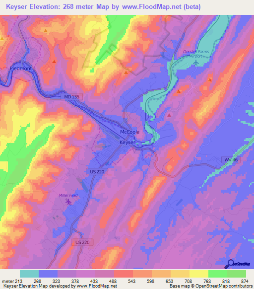 Keyser,US Elevation Map