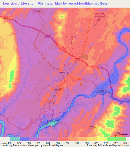 Lewisburg,US Elevation Map