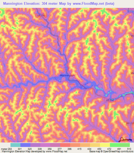 Mannington,US Elevation Map