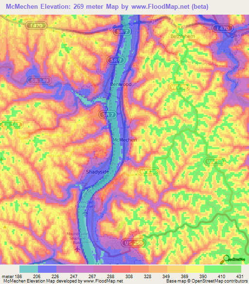 McMechen,US Elevation Map