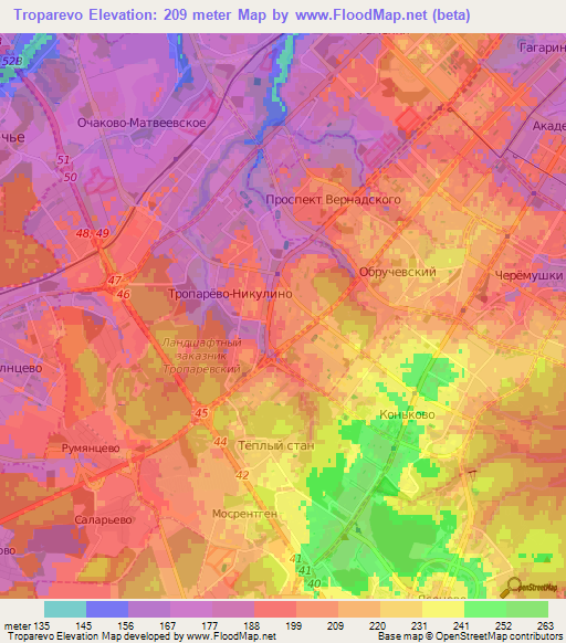 Troparevo,Russia Elevation Map