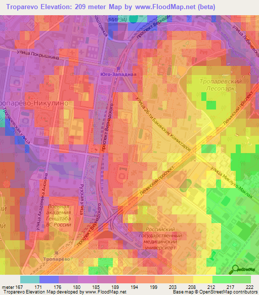 Troparevo,Russia Elevation Map