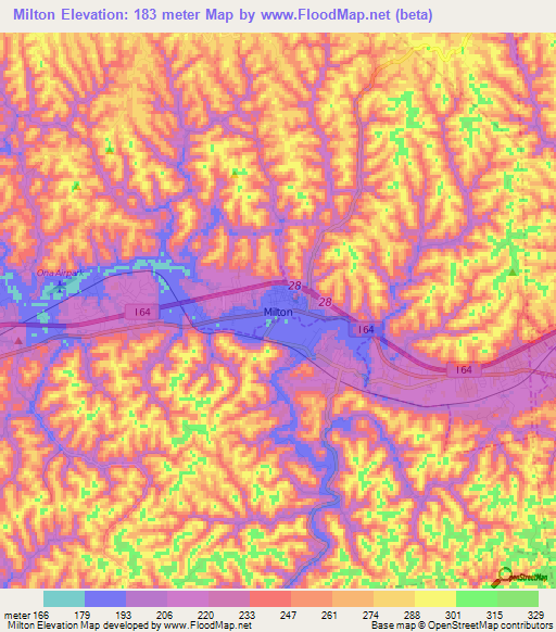 Milton,US Elevation Map