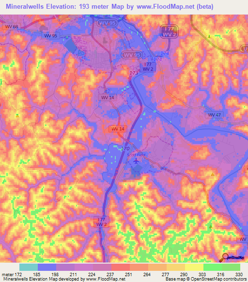 Mineralwells,US Elevation Map