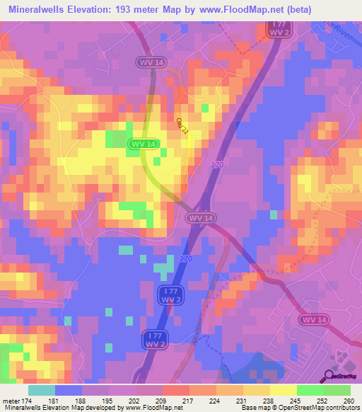 Mineralwells,US Elevation Map