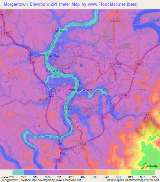 Morgantown,US Elevation Map