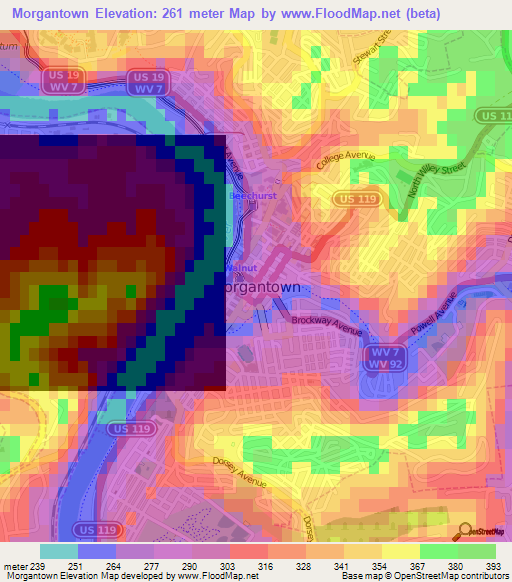 Morgantown,US Elevation Map