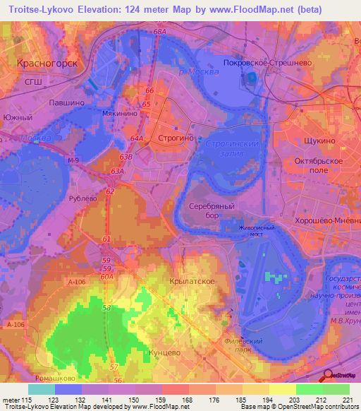 Troitse-Lykovo,Russia Elevation Map