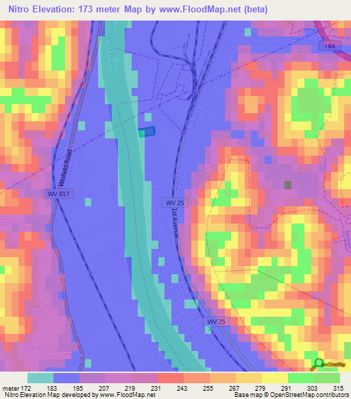 Nitro,US Elevation Map