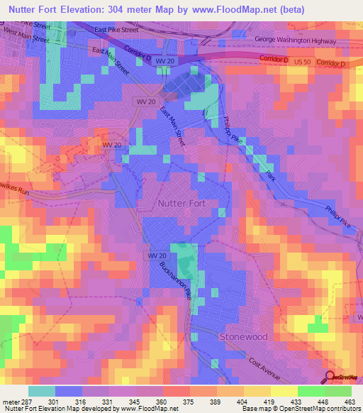 Nutter Fort,US Elevation Map