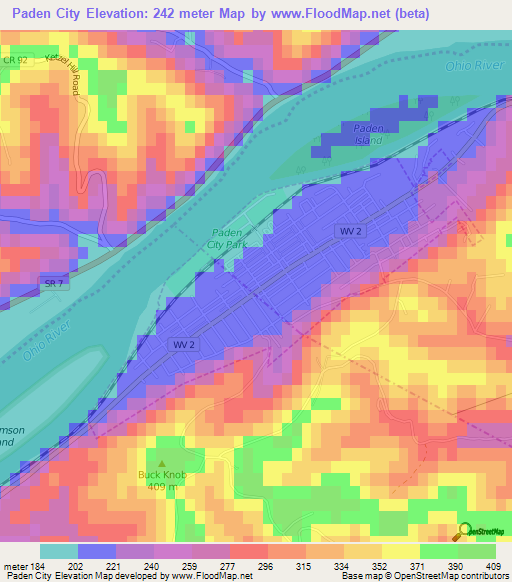 Paden City,US Elevation Map