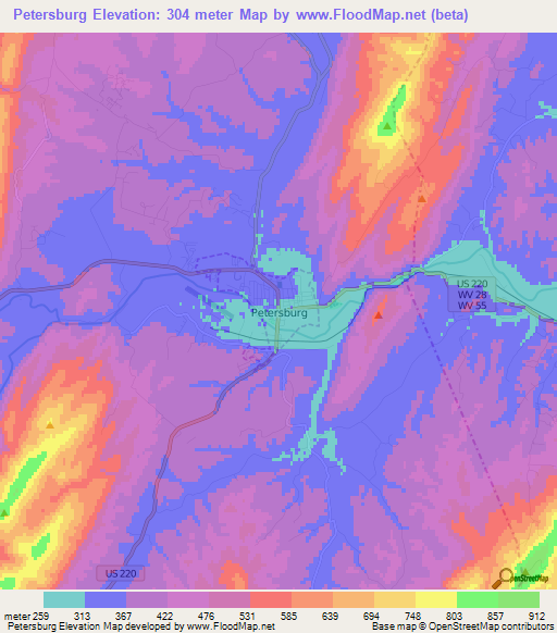 Petersburg,US Elevation Map