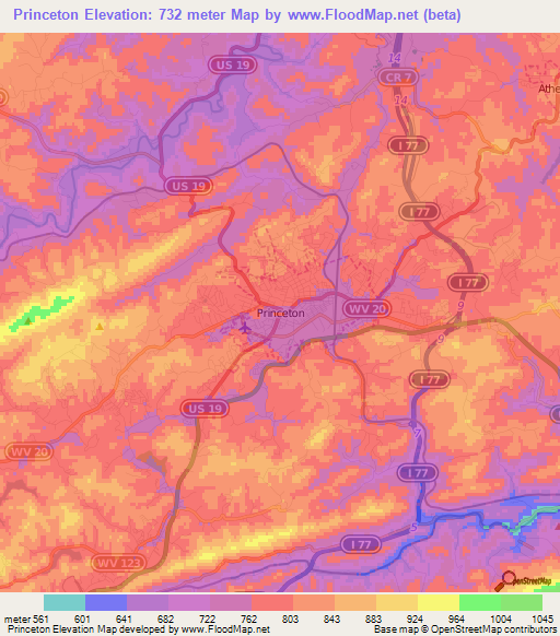 Princeton,US Elevation Map