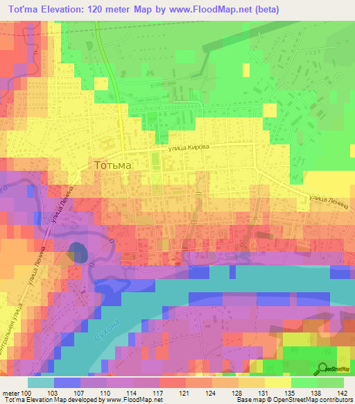 Tot'ma,Russia Elevation Map