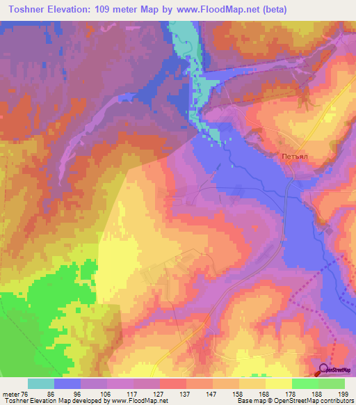 Toshner,Russia Elevation Map