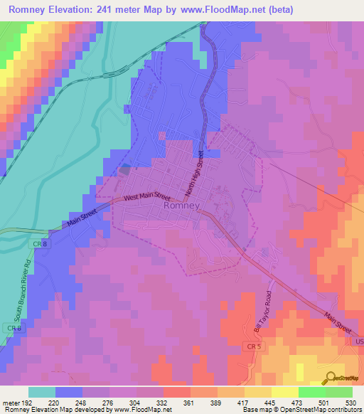 Romney,US Elevation Map