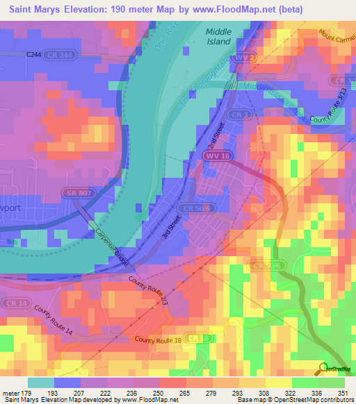 Saint Marys,US Elevation Map