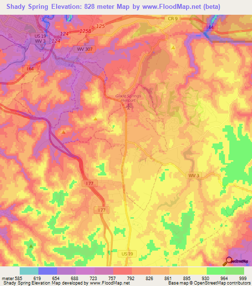 Shady Spring,US Elevation Map